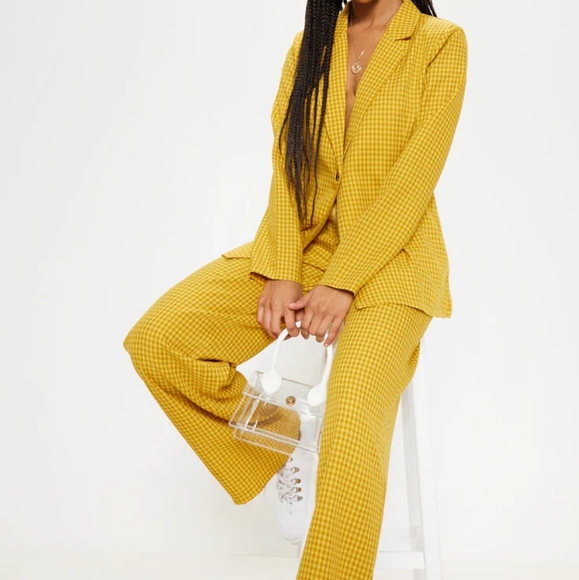 PLT Yellow Check Wide Leg Pants - Picture 5 of 8